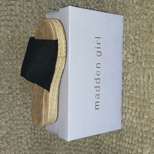 New Madden Girl Elite Black Faux Suede Espadrille Mules Sz 8
